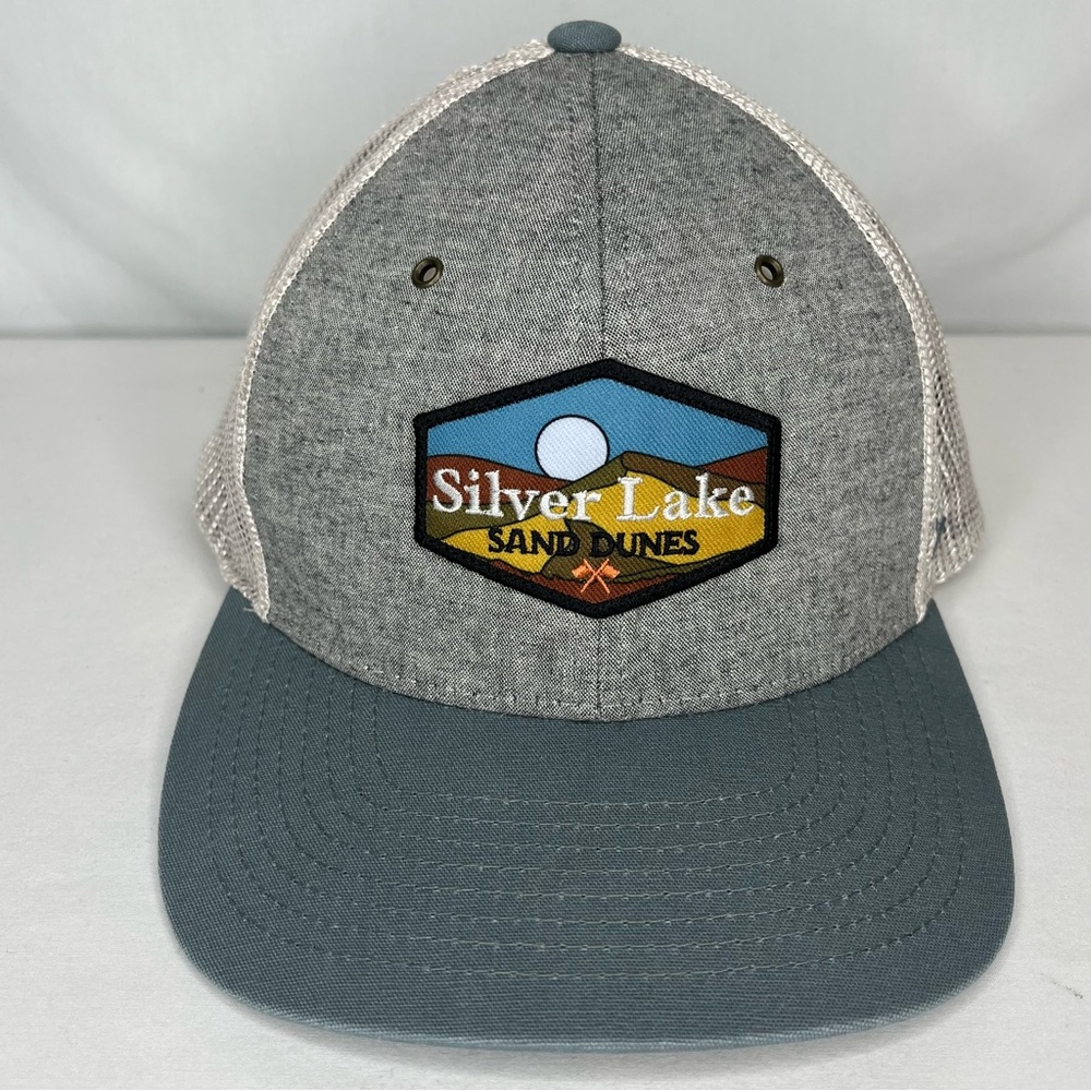 Silver Lake Sand Dunes Trucker Baseball Hat Embroidered Patch Gray/ White Zephyr